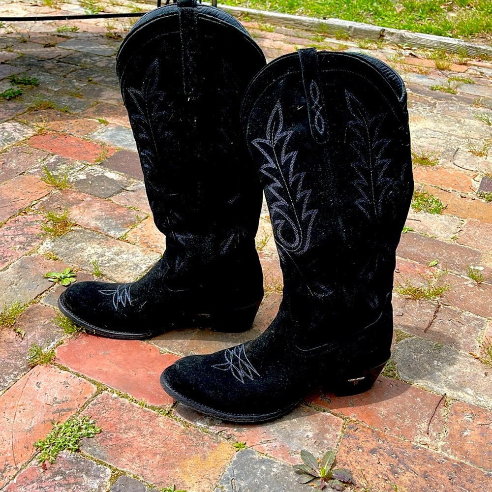Lane Fire Away Black Suede Cowboy Cowgirl Western Boots